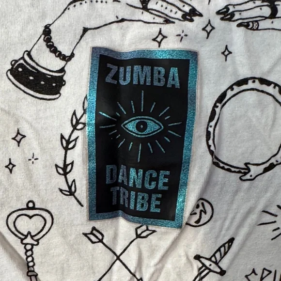 Zumba Fitness White Short Sleeve Graphic Pocket Tee with Black Doodles - Picture 6 of 9